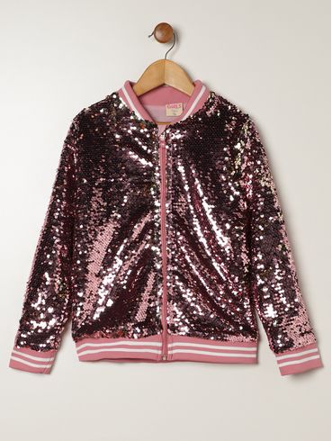 Jaqueta College Paetês Infantil Para Menina - ROSA