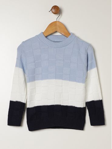 Blusão Tricot Infantil Para Menino - AZUL/OFF WHITE/MARINHO