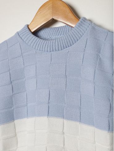 Blusão Tricot Infantil Para Menino - AZUL/OFF WHITE/MARINHO