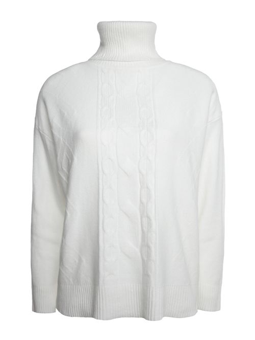 Blusão Tricot Alongado Gola Alta Feminina BRANCO