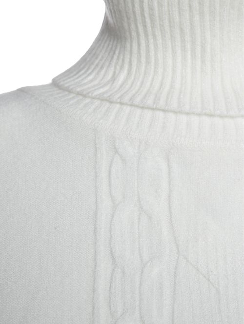 Blusão Tricot Alongado Gola Alta Feminina BRANCO