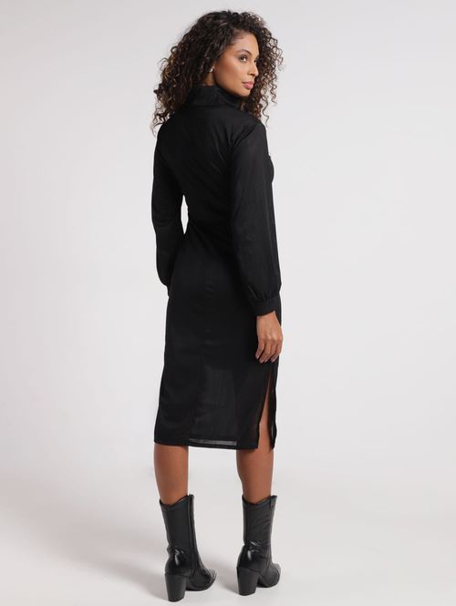 Vestido Gola Alta Midi Feminino PRETO