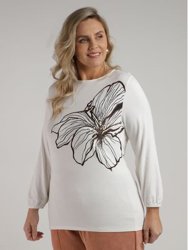 Blusa Manga 7/8 Plus Size Feminina OFF WHITE