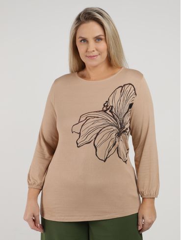 Blusa Manga 7/8 Plus Size Feminina AREIA