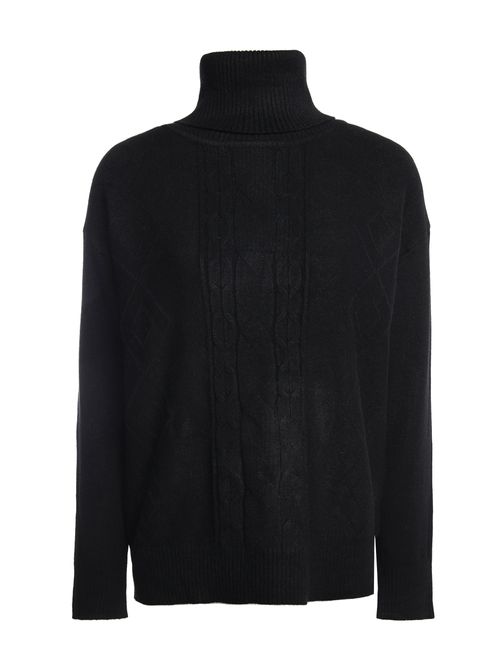 Blusão Tricot Alongado Gola Alta Feminina PRETO