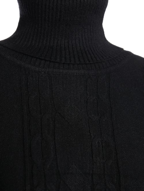 Blusão Tricot Alongado Gola Alta Feminina PRETO