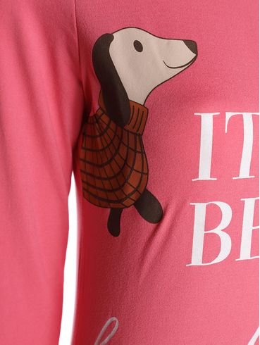 Pijama Suede Longo Feminino ROSA/BRANCO