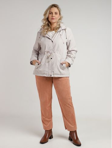 Casaco Parka Com Capuz Plus Size Feminino BEGE