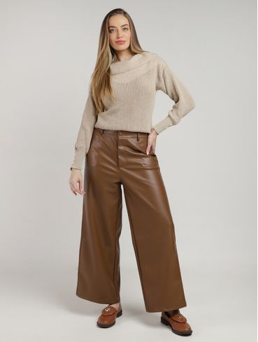 Blusão Tricot Bicolor Gola Alta Feminino AREIA