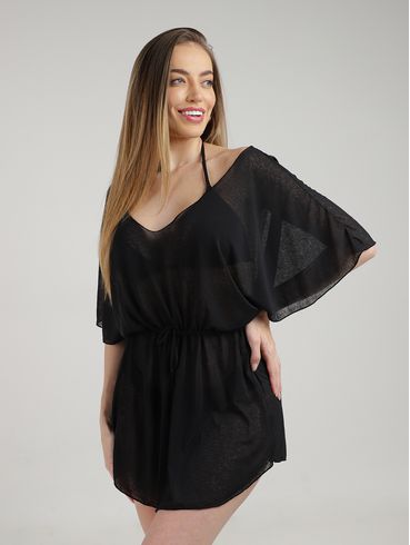 Saída De Praia Kimono Com Regulagem Feminino PRETO