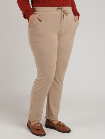 Calça Veludo Reta Plus Size Feminina CARAMELO