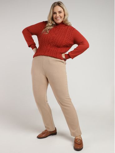 Calça Veludo Reta Plus Size Feminina CARAMELO