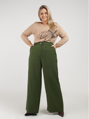 Calça Alfaiataria Pantalona Plus Size Feminina VERDE