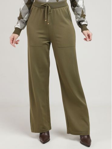 Calça de Tricot Wide Leg Feminina VERDE