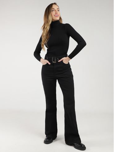 Blusa Tricot Manga Longa Gola Alta Feminina PRETO
