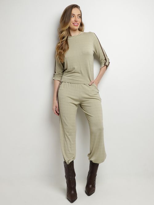 Blusa Manga 3/4 Autentique Feminina VERDE CLARO/VERDE CLARO/MARROM