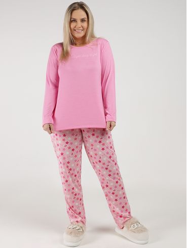 Pijama Longo Plus Size Feminino ROSA