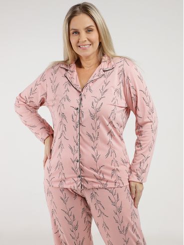 Pijama Americano Estampado Plus Size Feminino VERDE/ROSE