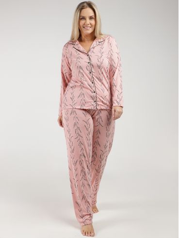 Pijama Americano Estampado Plus Size Feminino VERDE/ROSE