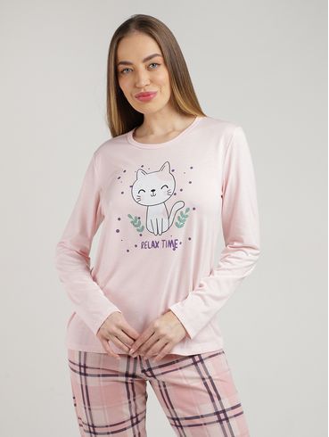 Pijama Longo Xadrez Feminino ROSA