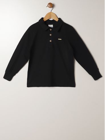 Polo Manga Longa Infantil Para Menino - PRETO