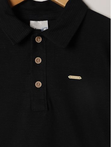Polo Manga Longa Infantil Para Menino - PRETO