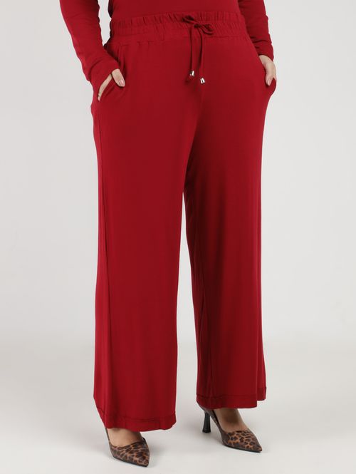 Calça Malha Wide Leg Plus Size Feminino VINHO
