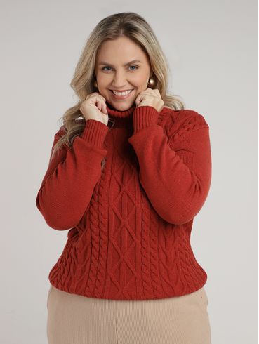 Blusa Tricot Manga Longa Plus Size Feminina COBRE