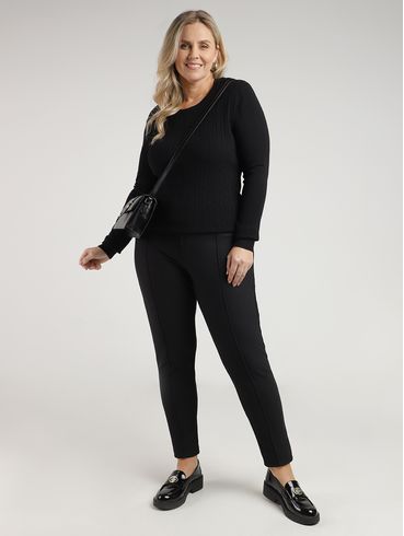 Blusão de Tricot Manga Longa Plus Size Feminino PRETO