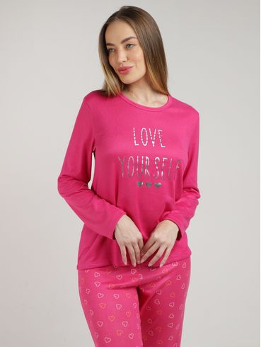 Pijama Longo Tricot Estampado Feminino ROSA