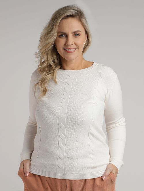 Blusão Tricot Manga Longa Plus Size Feminina AREIA