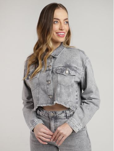Jaqueta Sarja Cropped Autentique Feminina CINZA