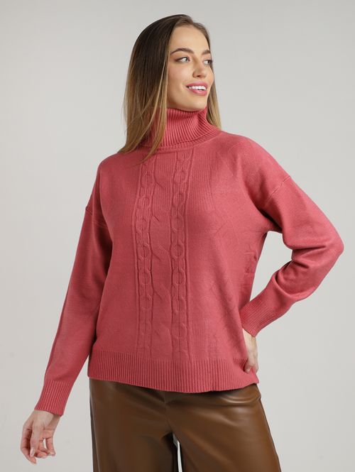 Blusão Tricot Alongado Gola Alta Feminina VERMELHO