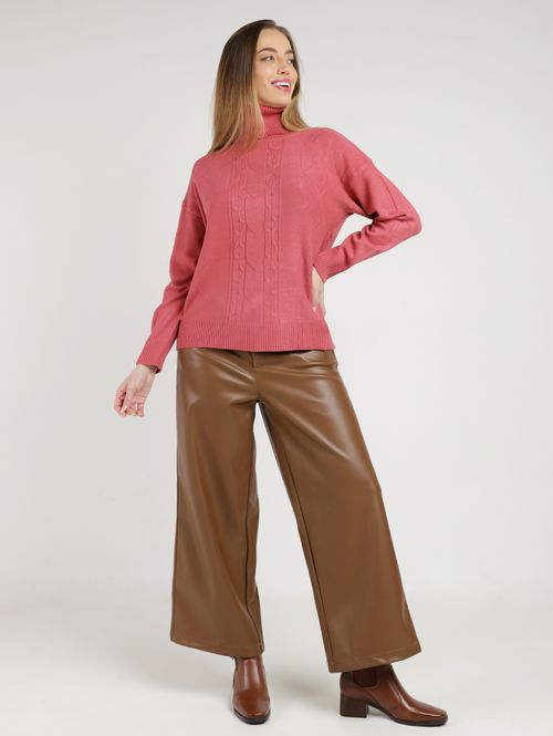 Blusão Tricot Alongado Gola Alta Feminina VERMELHO