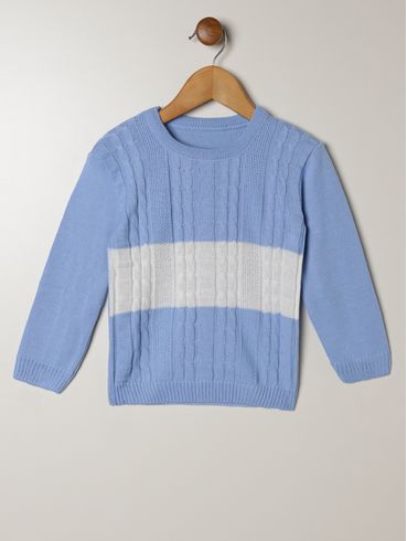 Blusão Tricot Infantil Para Menino - AZUL/OFF WHITE