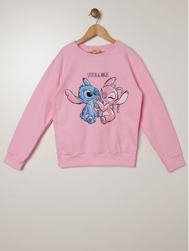 Moletom Stitch Disney Juvenil Para Menina - ROSA