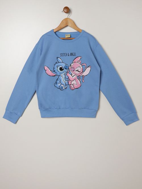 Moletom Stitch Disney Juvenil Para Menina - AZUL