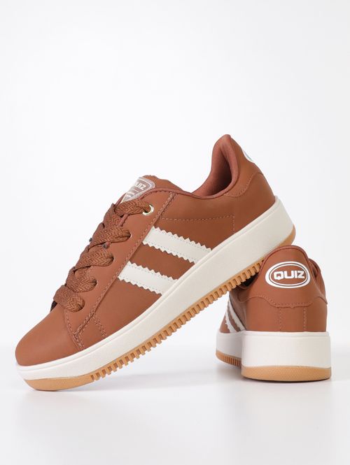 Tênis Casual Nobuck Caixa Alta Quiz Feminino CARAMELO/OFF WHITE