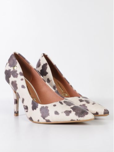 Scarpin Cow Print Vizzano Feminino OFF WHITE/MARROM