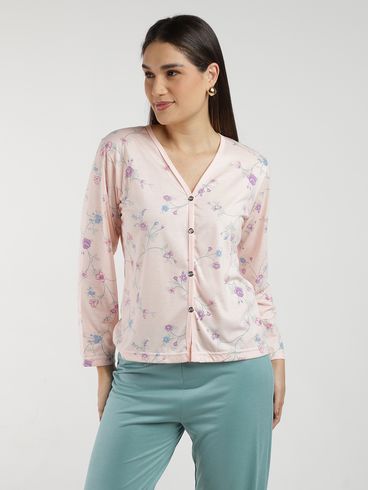 Pijama Longo Americano Feminino SALMAO/VERDE