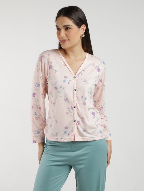 Pijama Longo Americano Feminino SALMAO/VERDE