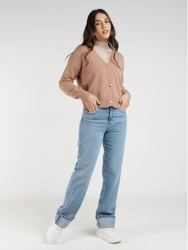 Blusa Manga Longa Gola Alta Feminina BEGE