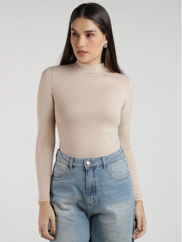 Blusa Poliamida Gola Alta Autentique Feminina BEGE