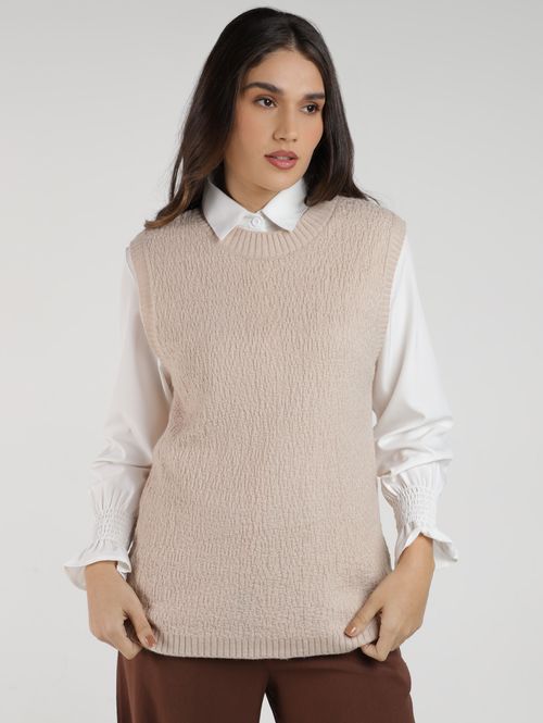 Camisa com Sobreposição Eagle Rock Feminina BEGE