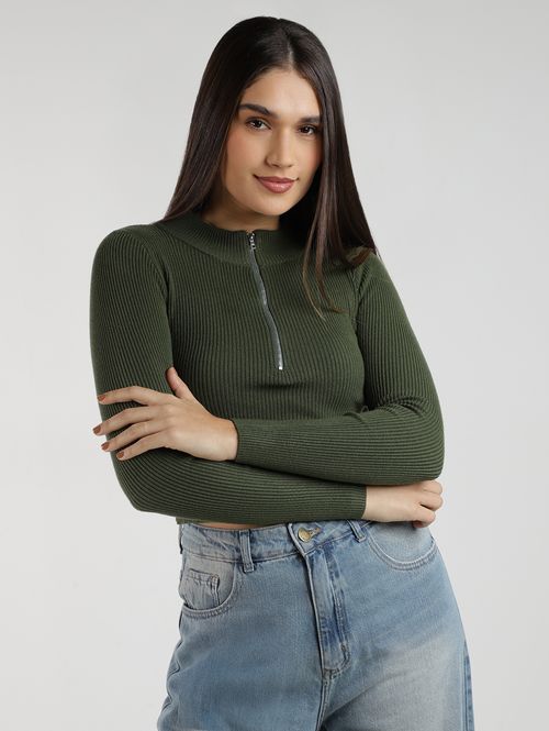 Blusão Tricot Cropped Feminino VERDE