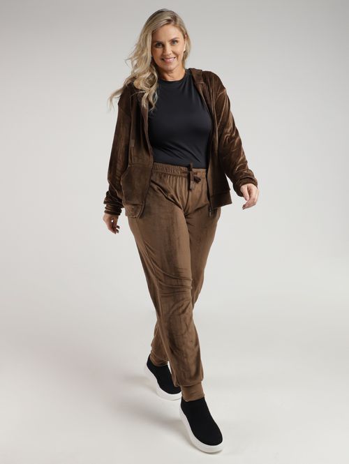 Conjunto Plush Longo Plus Size Feminino CAFE