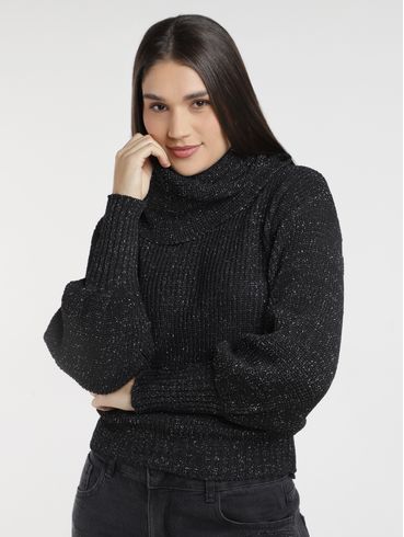 Blusão Tricot Gola Boba Feminino PRETO