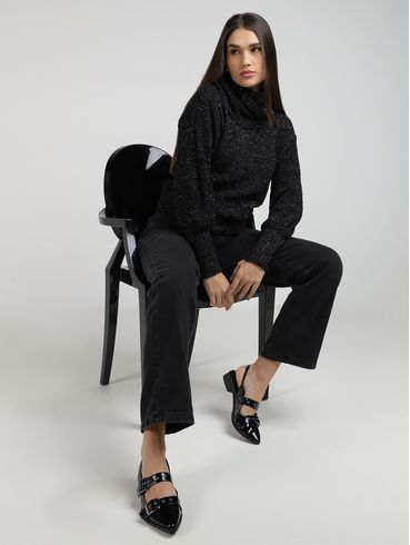 Blusão Tricot Gola Boba Feminino PRETO