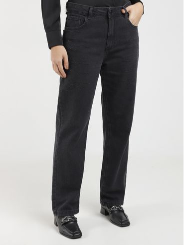 Calça Jeans Reta Brilhosa Autentique Feminina PRETO