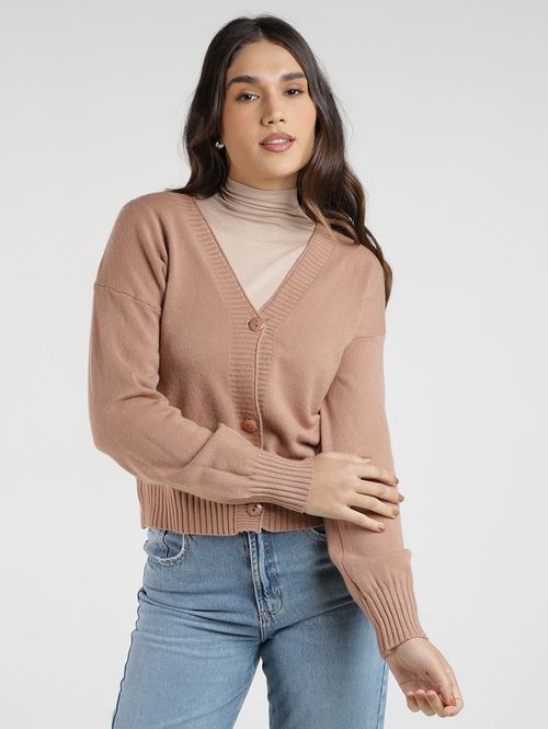 Cardigan Tricot Modal Feminino CARAMELO